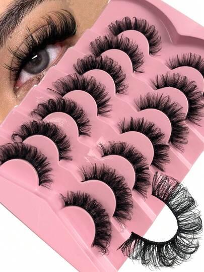 Hinarin 7 Pairs/Pack DD Curl Russian Lashes Voluminous Fake Eyelashes Thick Curly Fluffy Volume False Eyelashes Artificial 3D Mink Lashes Cat-Eye Look Wispy 8D Volume Fake Eyelash Strips Eye Lifting Look Extension Full Eyelash Strip To Lengthen And Volumize The Outer Corner Of Your Eye For Beauty Makeup