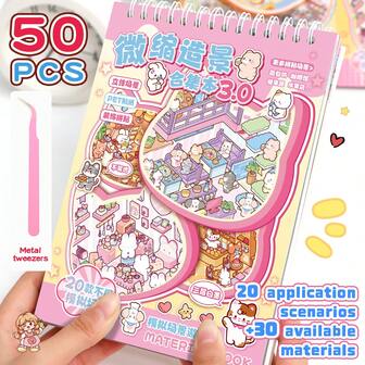 4 Temporadas Pegatinas Creativas DIY - Libro de Pegatinas de Mini Escena 3D + Pinzas - Pegatinas de Paisaje, Pegatinas de Escena, Pegatinas DIY para Adultos de Scrapbooking, Pegatinas de Paisaje, Pegatinas de Cuaderno, Pegatinas de Planificador Pequeña Casa Escena, Reutilizable, Múltiples Tamaños Disponibles