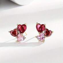 Allergy Free Sweet Exquisite Golden Red & Pink Heart Rhinestones Earrings, Autumn & Winter Daily Stacked Party Accessories, Valentine's Day & Christmas Gifts For Lovers, Claim My Daily Gift, Local Warehouse, - 1件 - 查看 10