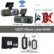 Cámara de salpicadero 4K Ultra HD WIFI, resolución de video 2160P, pantalla IPS, sensor G, ángulo de visión de 170°, visión nocturna, grabación en bucle, reconocimiento de distancia de vehículos con IA, kit de monitoreo de estacionamiento las 24 horas, equipado con memoria de alta velocidad de 64GB, compatible con hasta 256GB, control de aplicación para vehículos, cámara de para vehículos, modelo nuevo de 2025