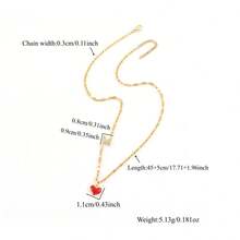1pc New Classic Red Heart Pave Zirconia Initial Pendant Golden Stainless Steel Lip Chain Necklaces For Women