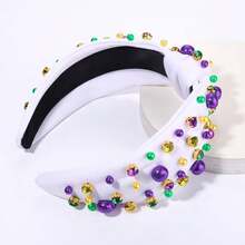 Women's Pearl Rhinestone Beads Jeweled Hairband - Wide Knotted Fashion Accessory For Mardi Gras Carnival Parade Party (White Knot Hairband B) - 白結髮帶B - 查看 5