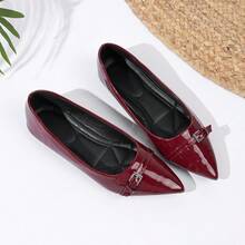 2025 New Pointed Toe Patent Leather Pumps, Burgundy & Black, Elegant French Style Flats For Women, Spring/Autumn - Màu Đỏ Sâu - Xem 2