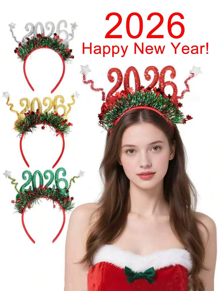 2 piezas/1 pieza Bandas para el cabello de Navidad y Año Nuevo. Diadema y tocado para 2026. Diadema con estampado de estrellas y dígitos 2026, decoración de fiesta de Navidad, accesorios para fotos, diadema de Año Nuevo. Tocado y diadema conmemorativa de Año Nuevo. Accesorios para el cabello de mujer, diademas. Tocados, otoño, accesorios para el cabello de mujer, accesorios de belleza, cosas para el cabello, rellenos de calcetines de mujer, regalo de Navidad, rellenos de calcetines para adultos, cosas para el cabello, relleno de calcetín, accesorios navideños para el cabello de mayoría de edad, ideas de regalo, rellenos de calcetines de belleza, Navidad