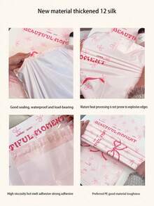 10 piezas Nuevas bolsas de regalo con lazo rosa en forma de corazón para niña, adecuadas para temporada de graduación, boda, fiesta de cumpleaños. Bolsas de plástico gruesas para almacenamiento, cajas, ropa, escuela, oficina, supermercado, transporte, envío y regreso a clases.