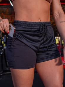 3-Pack 2-In-1 Women's Gym Shorts, Double Fitness Shorts With Hidden Cell Phone Pocket, Compression Butt Lifting Gym Fit Cross Fit - 黑/黑/白 - 查看 8