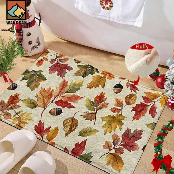 1 set/1 pièce/2 pièces Tapis de porte anti-dérapant imprimé de feuilles d'érable d'automne pour la Thanksgiving, tapis de porte en super fibre anti-dérapant, convient pour la décoration de fête de Thanksgiving, la cuisine, la salle de bain, la salle à manger, la chambre à coucher, peut être offert comme cadeau de Thanksgiving