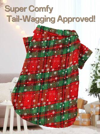 1 件宠物狗柔软可爱节日圣诞氛围服装，红绿色/格子/雪花印花，短袖衬衫，适合泰迪、贵宾犬、小型犬