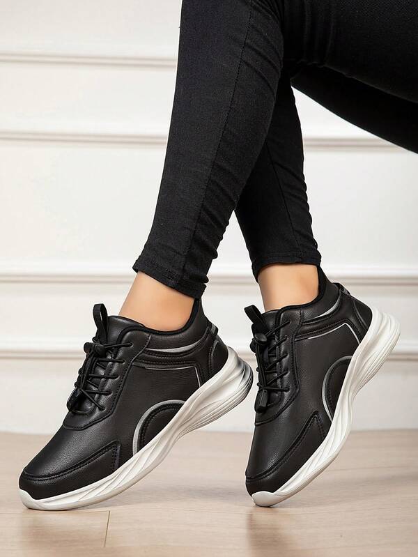 Plus Size Middle-Aged Women Casual Sports Shoes, Lace-Up Anti-Slip Loose Fit Design, Suitable For All Seasons