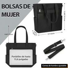 NUBILY Bolsas de Mujer Impermeable Tote Bag Mujer Bolsa para Laptop de 15,6 Bolsa de Mano Multibolsillo Bolso Bandolera para Trabajo Casual Playa Negro - azul - Ver 11