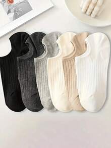 1/6 Pairs Solid Pinstripe Boat Socks, Simple Comfy & Breathable Socks, Women's Stockings & Hosiery(1/3/6 Pairs)