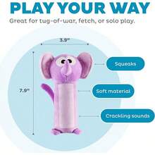 Outward Hound Bottle Bros Elephant Dog Toy, 7.9 Inch Plush Squeaky & Crackle Toy For Dogs, Interactive Fetch & Engaging Solo Play, Small, Purple - 7吋紫色大象 - 查看 4