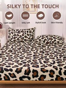 2/3pcs Printed Fitted Sheet Set, Bedding, Bed Sheets Set, Mothers Day Decorations, Soft And Comfortable Bedding, Skin-Friendly Bed Cover Set, Mother's Day Gift, Mattress Protector For Bedroom, Room Decor, For All Season, Fits Twin Full King Queen Size Bed, 1 Fitted Sheet And 2 Pillowcases, Machine Washable - 豹紋 - 查看 5