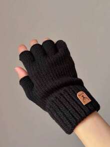 1pair Women's Autumn And Winter Dew Finger Thick Touch Screen Knitted Gloves, Outdoor Cycling Warm And Cold Winter Gloves