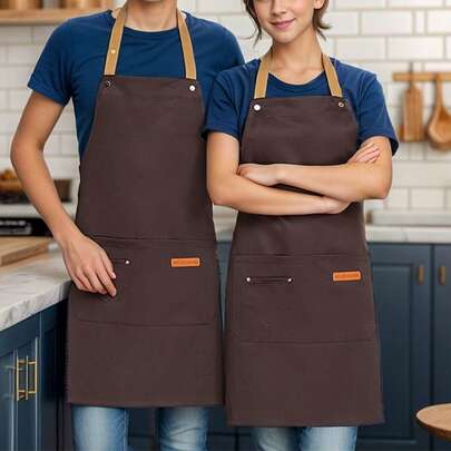 2pcs/Set Chef Apron, Waterproof Adjustable With 2 Pockets, Unisex For Cooking, Baking, Restaurant