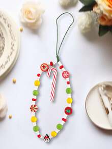 GO2CJBEADS 1pc New Fashion Christmas Mobile Phone Chain Lanyard For Women Simple Santa Claus Acrylic Beaded Phone Chain Beaded Keychain