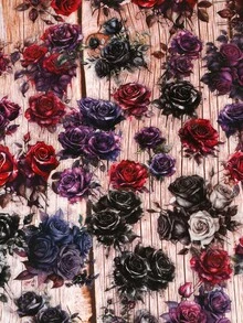 1 Pack Of Rose Flower Notebook Stickers, Retro Creative Aesthetic Stickers, Holiday Gifts, DIY Decorative Collage Handmade Materials, Personalized Scrapbook School Stationery Supplies Fantasy Theme, Asymmetrical Shape, Floral Decoration