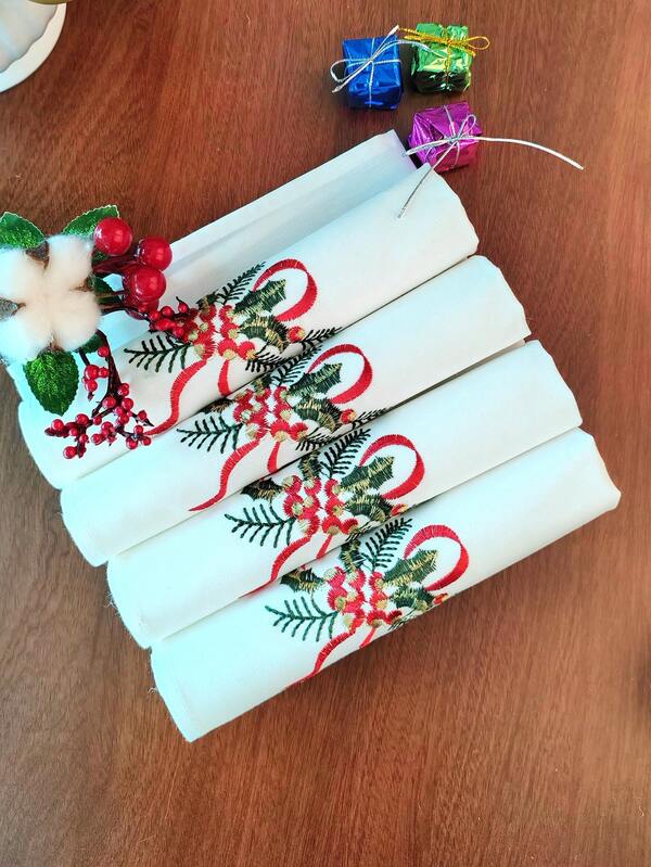 1 pezzo/2 pezzi/4 pezzi Tovaglioli natalizi ricamati di alta qualità, in tessuto misto lino e cotone, resistenti a macchie e olio, panni decorativi quadrati per cucina, tavolo da pranzo, scrivania, vanità, decorazione per la casa, soggiorno, camera da letto, giardino, mobili da esterno, campeggio, villa, vacanze, feste, armadietti, riunioni familiari, accessori, ristorante, decorazioni per feste e matrimoni, disponibili in quantità multiple