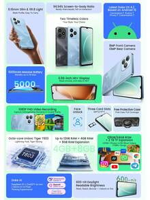 Blackview WAVE 9C 智能手机全球版，4GB+128GB/64GB 存储，搭载紫光展锐 Tiger T603 处理器，6.56 英寸高清+ IPS 显示屏，1300MP 前置摄像头，5000mAh 电池，支持 10W 充电，运行基于 Android 12 的 DokeOS 4.2 系统。 - 黑色 - 查看 2