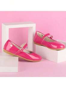 Baby Girl's Shoes, Comfortable Patent Leather, Round Toe, Lightweight, Soft - 玫紅色 - 查看 1