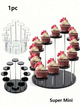 1 pieza Soporte de exhibición de joyería redondo de acrílico mini para cupcakes, soporte para pasteles y postres, artículos esenciales para decoración de fiestas, adecuado para anillos y aretes, estatuas en miniatura, accesorios de boda negro y transparente (Este producto es ligeramente pequeño en tamaño. Consulte la tabla de comparación de tamaños al realizar la compra. ¡Felices compras y que tenga un día maravilloso!)