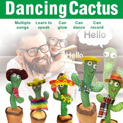 1个会跳舞的仙人掌，神奇的花朵，可重复录音，发光娃娃，创意毛绒扭动身体娃娃，会唱歌，青少年减压恶作剧玩具