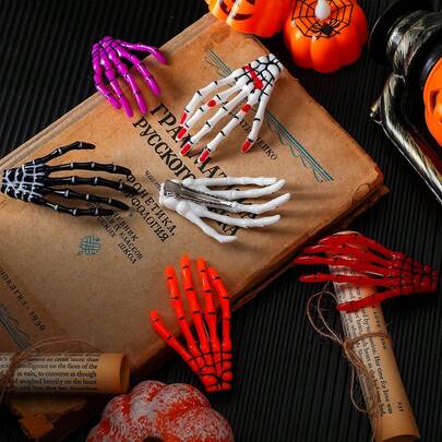 6pcs Skull Hand Claw Hair Clips, Gothic Punk Rock Horror Zombie Skeleton Hand Hair Clips For Women & Girls, Halloween Cosplay Party Accessories