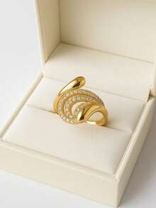 2pcs Elegant And Simple Heart Women's Rings, Luxury Niche Design With 18k Gold 925 Silver - 金色 - 查看 3
