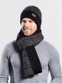 3 件/2 件男士针织帽、围巾和手套套装，针织套装，适合户外冬季保暖护耳针织帽