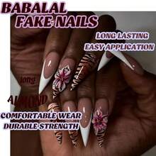 Stiletto Press On Nails Long Fake Nails Brown Glue On Nails 3d Texture Flower Handmade Acrylic Nails 24Pcs Coquette Almond False Nails Manicure French Tip Full Cover Stick On Nails - 多色25 - 查看 7