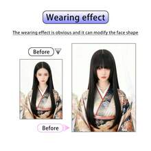 Extensión de cabello con pinzas estilo princesa con flequillo recto de borde ancho, capas y pinzas para uso diario para niñas