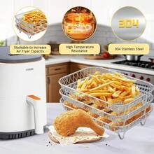 1/3 st stapelbart rostfritt stålställ för airfryer, flerskiktad torkbricka, lämplig för airfryer, mikrovågsugn, ångkokare, återanvändbar