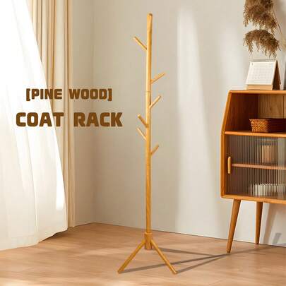 Freestanding Clothes Hanger Rack With Sturdy Wooden Frame, Bedroom Hanging Bag Rack And Multi-Purpose Coat Organizer, Simple Clothes Hanger Stand For Indoor Use, Space-Saving Vertical Clothes Hanging Rack For Small Apartments, Entryway, Hallway And Closet Extension, Modern Minimalist Design With Multiple Hooks And Rods For Jackets, Dresses, Scarves, Handbags