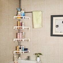 4-Tier Shower Corner Caddy Tension Pole Rod Bathroom Shelf Organizer Adjustable Storage Rack Stand Shampoo Soap Holder With Towel Bar - White - View 5
