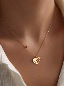 Personalized Heart Shaped Paw Necklace, Birth Stone Paw Name Necklace, Silver Engraved Paw Print Necklace, Gift For Lover, Christmas Gift - Multicolor - View 8