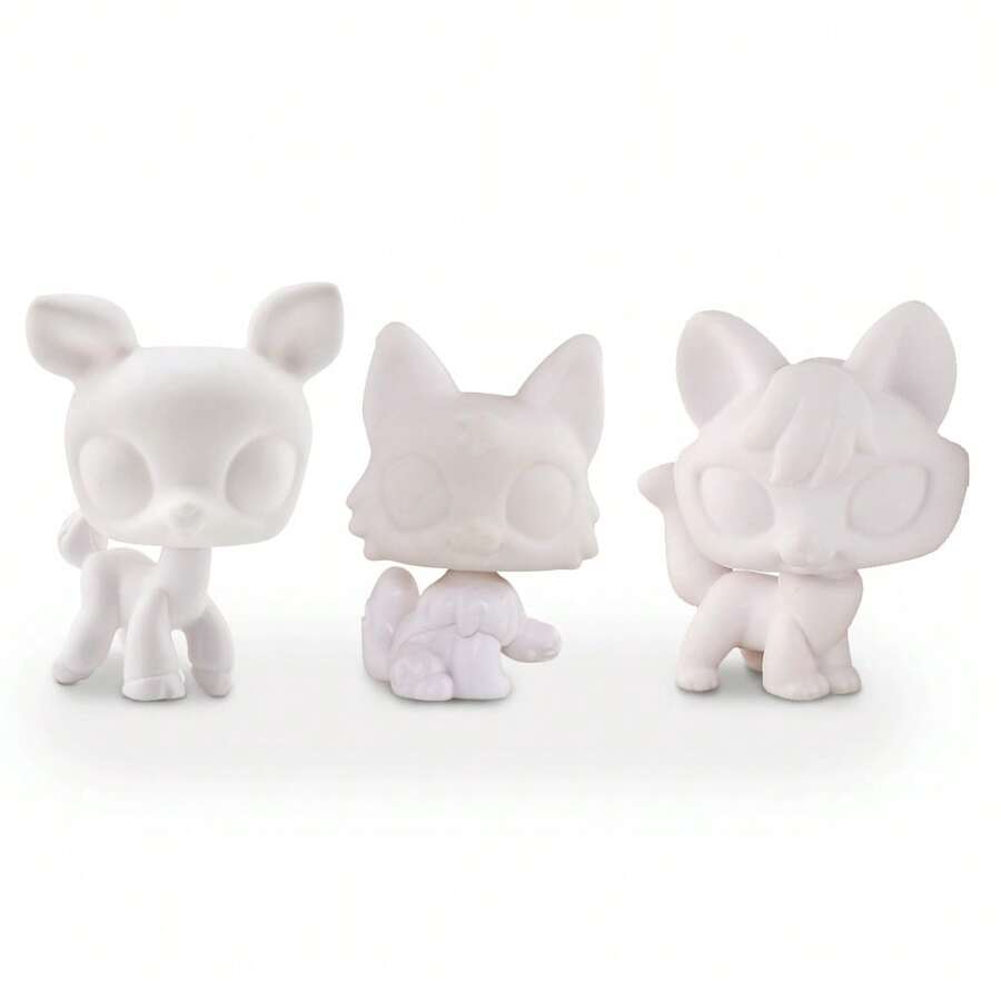 3pcs Mini Pet Toy White Base Deer Wolf Cat Fox #634 Baby Husky Wolf ,Custom DIY White Mold Blank Base For Lps Pets
