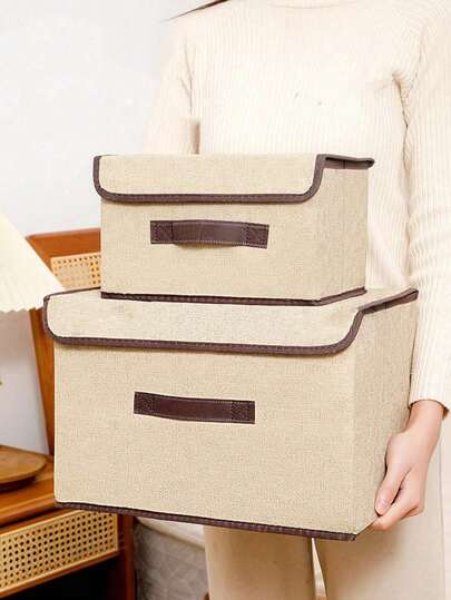 2pcs/1pc Multi-Purpose Storage Box, Wardrobe Organizer Basket, Foldable Clothes Storage Box, Book Organizer Box, Dust & Moisture Proof Storage Container, Home & Bedroom Clothes Organizer