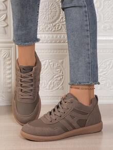 1 Pair Breathable Lace-Up Casual Sneakers, Versatile Running Shoes, Fashion Unisex Trainers Suitable For Spring, Summer, Autumn - Brown - View 1