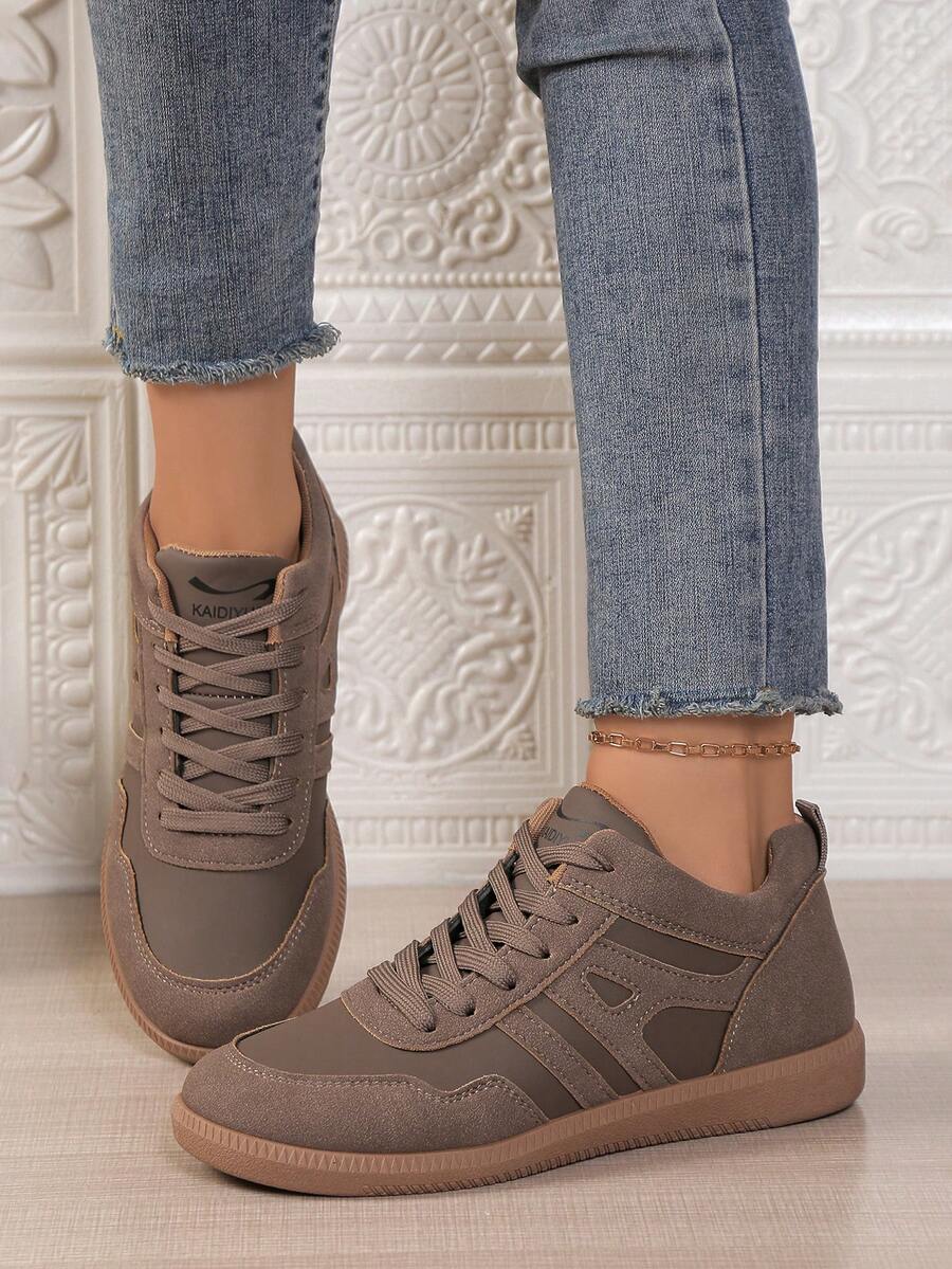 1 Pair Breathable Lace-Up Casual Sneakers, Versatile Running Shoes, Fashion Unisex Trainers Suitable For Spring, Summer, Autumn - Brown - View 1