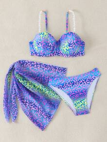 Bộ bikini 3 món dành cho nữ, đồ bơi đi biển, kỳ nghỉ hè. - Màu tương phản 4 - Xem 3