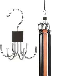 1/2 件，六爪金属挂钩，360° 旋转皮带架，带 6 个挂钩，可旋转皮带收纳架，衣柜皮带整理器，免打孔宿舍衣柜收纳挂钩，家用多功能衣帽钩，适用于背心、包、皮带、胸罩、内衣、围巾和领带、浴室配件、家居装饰、圣诞装饰 - 黑色 - 查看 2