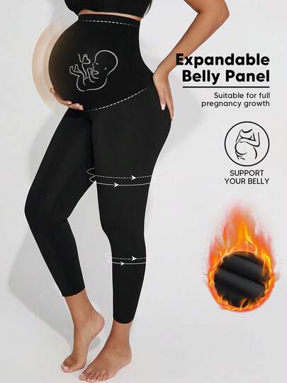 孕妇针织纯色弹性腰部休闲长款紧身裤黑色弹力腹部扩张裤