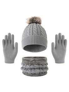 3 件套儿童冬帽套装，保暖针织帽配围巾和手套，适合秋冬户外活动 - 彩色 - 查看 10