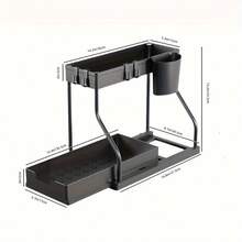 1/2pcs Space-Saving Double-Layer Pull-Out Storage Organizer With Durable Plastic Drawers - Large Capacity Under-Sink Shelf, Suitable For Kitchen, Bathroom & Laundry Room, Expandable Design, Easy To Clean, Bathroom Storage And Utility Rack – 5 Combinations, Utility Racks, Under Sink Organizer And Storage/Pull Out, Under Bench Drawer, Utensil Holder For Kitchen Counter, Bathroom Organizer And Storage, Kitchen Storage Rack, Kitchen Accessories, Storage Shelf, Kitchen Shelf - 1PC Đen - Xem 4