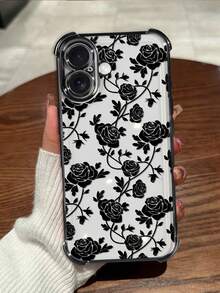 1 pieza Nueva funda de protección para iPhone compatible con iPhone 16 Prmax Promax / 16 Pro / 16/13/12 Promax11, 15 Promax, 14 Promax con diseño de rosas y globos para el Día de San Valentín, de TPU transparente con baño de plata