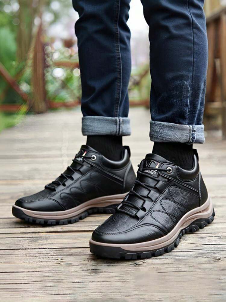 Zapatillas deportivas casuales negras para hombre, tenis de hombre, botas vaqueras de hombre, tenis negros, tenis para hombre, cómodas y resistentes, adecuadas para actividades al aire libre y para el uso diario en el tiempo libre botas de hombre. - Negro - Añade 4