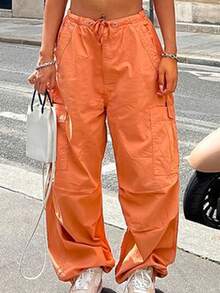 Outdoor Sports Retro Cargo Pants, Street Hip Hop Chic, Drawstring Pleated Pockets, Loose Slimming Wide Leg Casual Pants