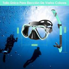 VIESS Gafas de Snorkel, Juego de esnórquel, Snorkel Anti Fugas, Juego deáscara Vista panorámica 180°, Vidrio Templado Anti empañamiento con Tapones para oído, Ideales para Snorkeling, - VERDE - Ver 8