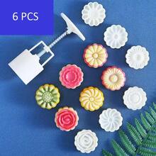 Mooncake Mold With 6 Stamps,Mid-Autumn Festival Hand-Pressure Flower Moon Cake Mould 50g DIY Decoration Mooncake Press Molds - 花 - 查看 1