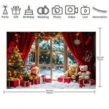 1-częściowe tło do fotografii bożonarodzeniowej i noworocznej – zimowa scena śnieżna z choinką i misiem, odpowiednie na wesela, urodziny i rocznice, dostępne w wielu rozmiarach